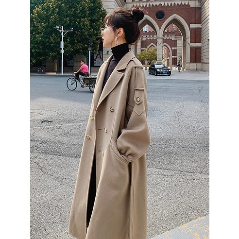 고급 모직 코트 가을과 겨울 새로운 한국어 스타일 느슨한 중간 길이 두꺼운 모직 코트