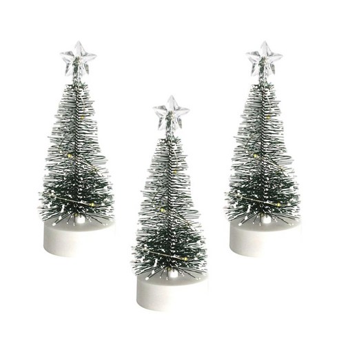 3Pcs 미니어처 크리스마스 트리 장식 장식 조명이 켜진 테이블 장식 서리로 덥은 사이잘삼 나무, 3개 S, 플라스틱