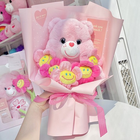 데이앤모어 정품 케어베어 체리블라썸베어 인형꽃다발, 체리블라썸베어+스마일꽃5송이