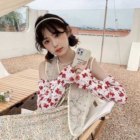 DFMEI Ins 여름 느슨한 선 스크린 아이스 실크 소매 여성용 양산 얇은 팔 팔 보호대 슬리브, DFMEI 호접란 레드