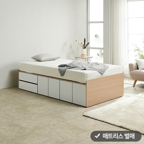 퍼즐 라운드형 높은 2단서랍침대 SS (서랍우측형1+도어2) (매트 미포함), 메이플화이트