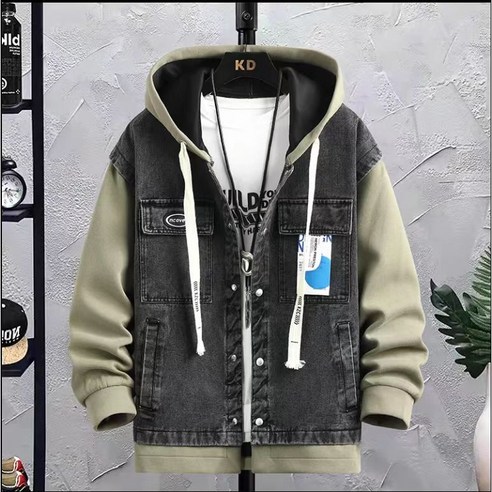 희우스타일 남성 데일리 루즈핏 데님 후드 자켓 W38