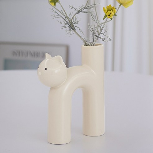 세라믹 고양이 화병 꽃병, 아이보리