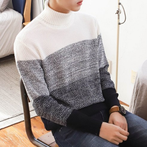더맨쉽 부드러운 그라데이션 배색 목폴라 니트 YNTPL33004