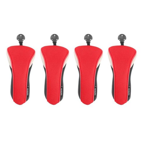4x 나일론 골프 하이브리드 헤드 커버 교환 가능 번호 태그 우드 커버, 빨간색
