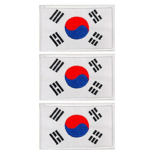 프루마 대한민국 태극기 자수 와팬 패치 벨크로 찍찍이, 화이트, 3개