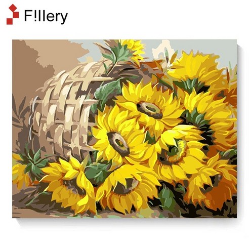 FiIIery DIY 명화그리기 해바라기그림 풍경화 꽃 유화 세트 40 x 50cm, 42-석양 해바라기, 1개