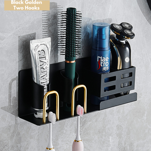 칫솔 홀더 욕실 선반 벽 마운트 면도기 치약 스탠드 화장실 보관함 컵 홀더 욕실 액세서리, Golden 2 Hooks, 하나
