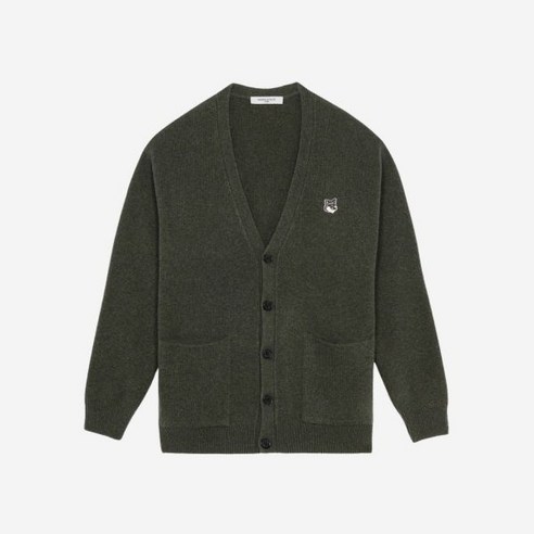 [정품] 메종 키츠네 그레이 폭스 헤드 패치 릴렉스드 가디건 카키 그레이 Maison Kitsune Grey Fox Head Patch Relaxed Cardigan Khaki G