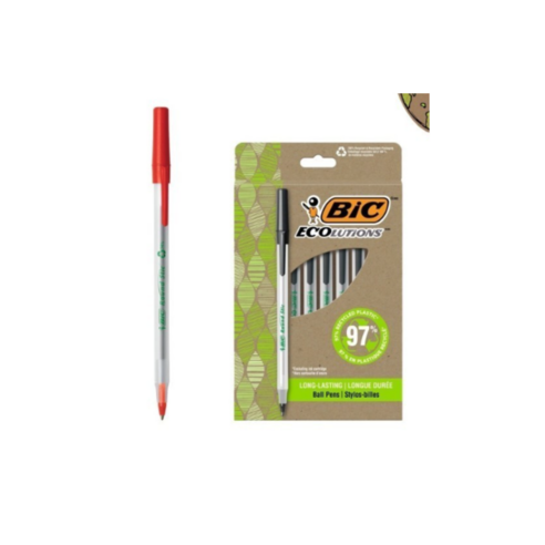 BIC 볼펜 라운드스틱 1.0mm 에콜루션 빅펜 12P, 12개, 레드