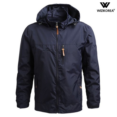 위즈아이 아웃도어 바람막이 가죽지퍼 후드 자켓 WI104J