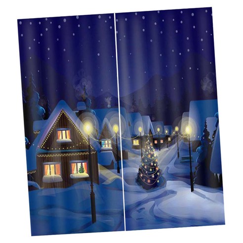 2Pcs 크리스마스 폴리 에스터 창 커튼 침실 거실 욕실 드레이프, 야간 150x166cm, 설명