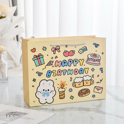 도도홈 생일 축하 어린이집 답례품 포장 쇼핑백 10P, 옐로우
