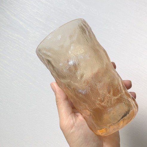 DFMEI 물컵 호박색 빙하 유리 레스토랑 주스 컵 탄산수 컵 크리 에이 티브 나무 껍질 패턴 컵, DFMEI 톨 2팩