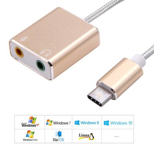 외장 사운드 카드 어댑터 노트북 맥북 PC용 AUX 이어폰 마이크 듀얼 3.5mm 잭 USB C에서 3.5mm 오디오 카드, 1) 실버, 1개