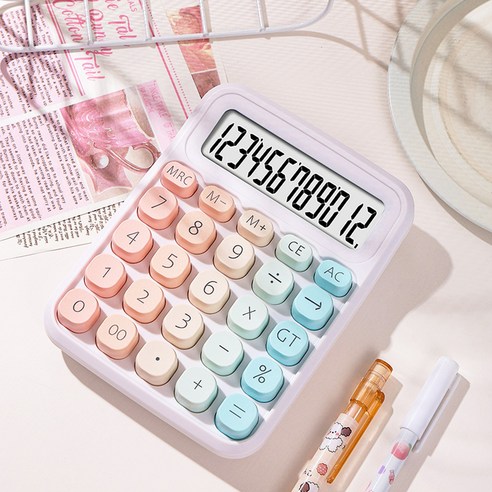 레트로 기계식 사무용 계산기 파스텔 컬러, 블루