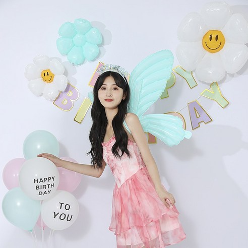[피앤비유니티] 생일포토존 풍선세트 22종, 08)포토존세트-나비날개데이지스탠드세트-블루