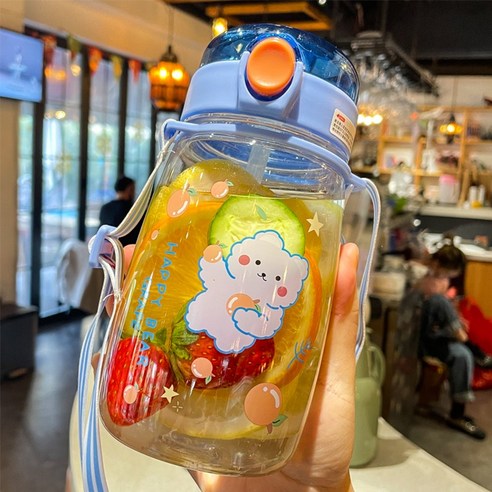 【휴대용 물병】물 컵 학교 특수 찾고 귀여운 과 여름 물 병 플라스틱 냄비, 블루 Bear-660Ml
