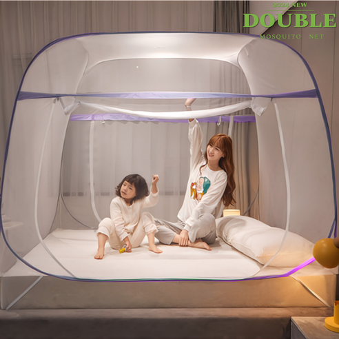 더블파이브 바닥있는 원터치 모기장 5초설치 사각 침대 텐트형