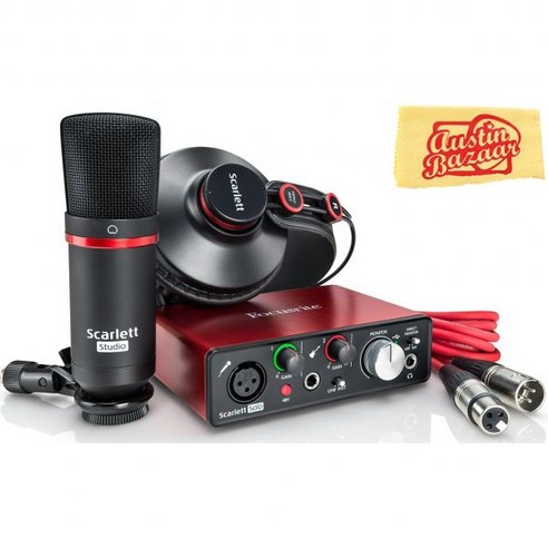 Focusrite 오디오 인터페이스 미디 오인페 포커스라이트 스칼렛 4i4 3세대 4-in 4-out USB 번들 XLR 케이블 및 오스틴 바자 광택 천, Solo Studio 2nd Gen Focusrite