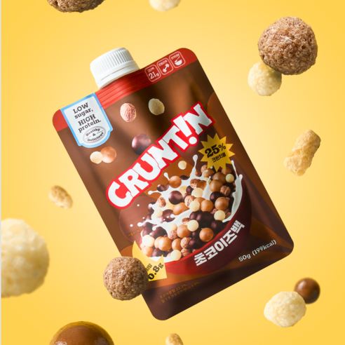 크런틴 단백질쉐이크 초코이즈백 크런치볼 25% 당 0g대, 5개, 50g