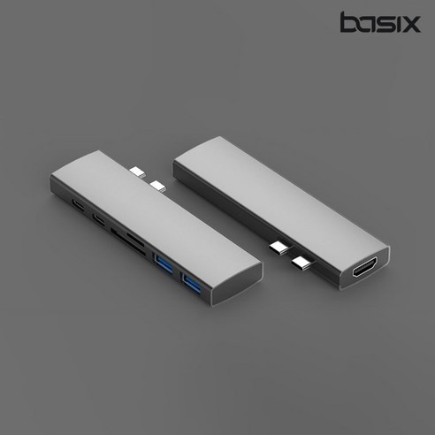 베이식스 애플 맥북프로 전용 7in1 USB-C 멀티미디어 허브, 그레이