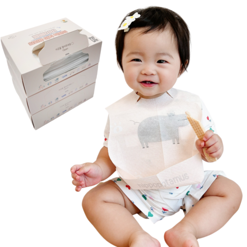 벨베이비 유아용 일회용 턱받이 상자팩, 새침데기 하마, 60개