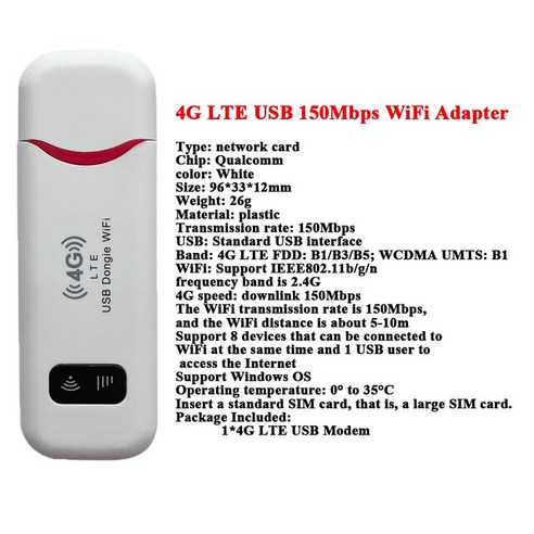 4G LTE 무선 라우터 150Mbps 모뎀 스틱 와이파이 어댑터 USB 동글 1-5 개 모바일 광대역 Sim 카드 PC 노트, 04 4G WiFi Adapter_02 2PCS, 2개