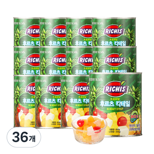 (주)동서 리치스 트로피칼 후르츠 칵테일, 850g, 36개