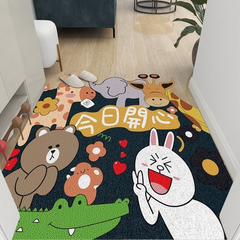만화 동그라미 바닥 깔개 입주 매트 입구 미끄럼 방지 발판 현관 쿠션 가정용 PVC 고양이 모래 매트, 오늘 즐거웠어
