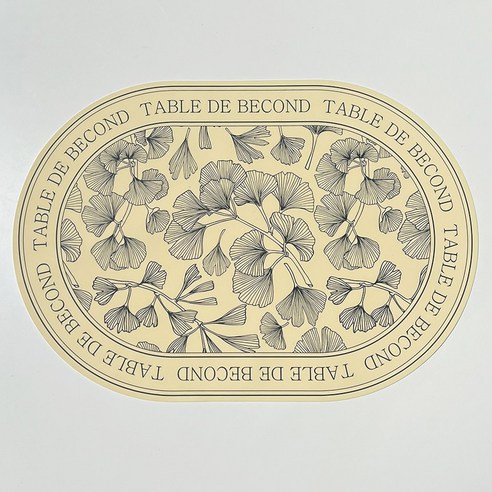 Becond 실리콘 북유럽 타원 받침 미끄럼방지 방수 식탁 테이블 매트 2p, 옐로우 은행잎, 43 x 29.5 cm