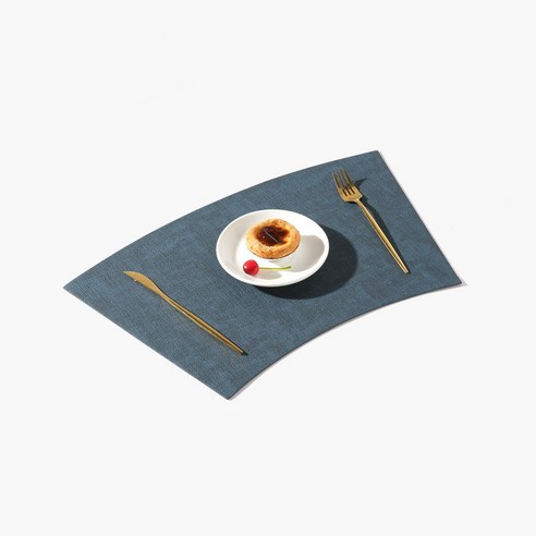 4P 테이블 매트 부채꼴 원형 테이블매트 가죽식탁매트 식탁매트가죽, 팬 모양의 직각 진한 파란색