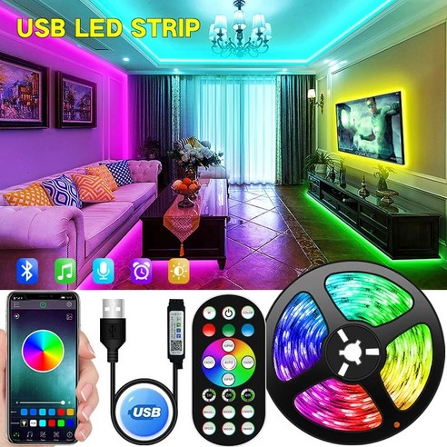 백라이트 링조명 USB 블루투스 LED 스트립 조명 RGB 5050 5V RGB LED 램프 리본 유연한 조명 방 장식 TV 백라이트 다이오드 테이프, 29.Bluetooth WS2812 IC - NO Re