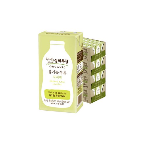 상하목장 유기농 저지방 멸균우유, 96개, 200ml
