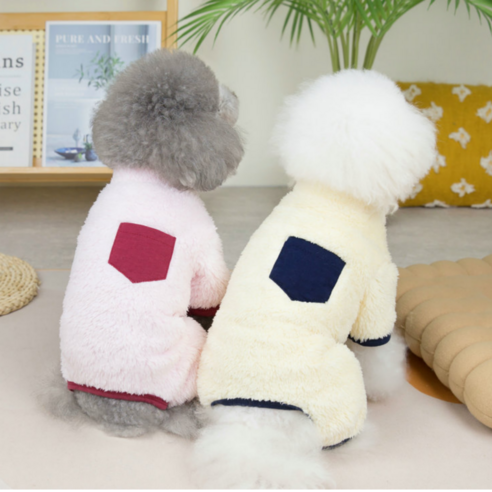 큐앤캐롯 귀여운 강아지 후리스 뽀글이 티셔츠 미니포켓 강아지옷, 노랑