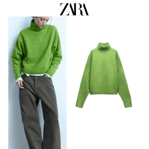 자라 여성 ZARA 소프트 루즈 그린 폴라 니트