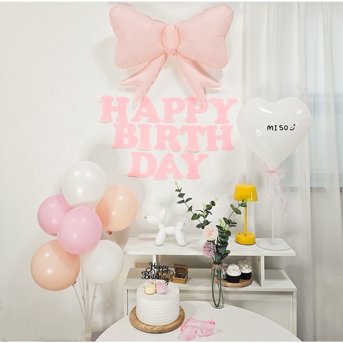올리브파티 리본풍선 가랜드 하트 레터링 생일파티용품 세트, 1세트, 핑크