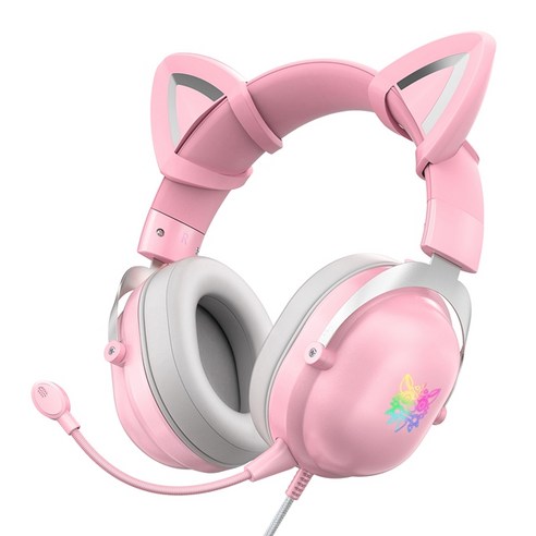 Xzante ONIKUMA 분리형 고양이 귀 전화 컴퓨터가있는 X11 게임용 헤드셋 USB + 3.5mm 소음 감소 개폐식 핑크, 분홍, 분홍
