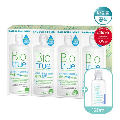 [바슈롬] 리뉴 바이오트루 500ml x4개 + 120ml 렌즈세척액 렌즈세정액, 4개 Best Top5