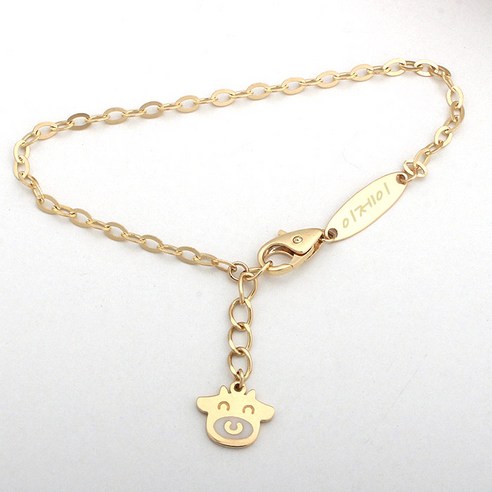 14k 흰소딸랑 미아방지 아기 팔찌 돌 백일 금 소 띠 BB543, 골드, 1개