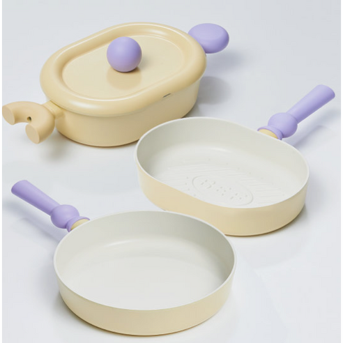 베터핑거 쿡웨어 옐로우 3종 세트(오벌 전골 냄비24cm+그릴팬 24cm+프라이팬24cm)