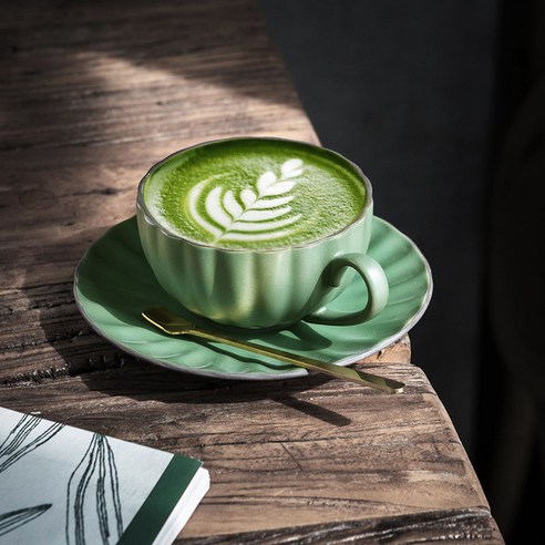 [SW] 3 색 커피 컵 세트 매트 스푼 우유 세라믹 컵 아침 식기 세트 커플 머그잔 생일 선물 상자, green_230ml