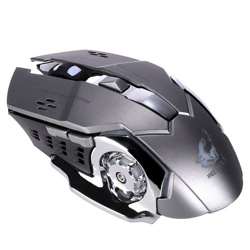 [XIG] X8 무선 게이밍 마우스 충전식 무소음 LED 백라이트 USB 광학 인체 공학적 게임용 마우스 LOL 마우스 서핑 게이머 마우스 pc용, Metal Gray, 하나