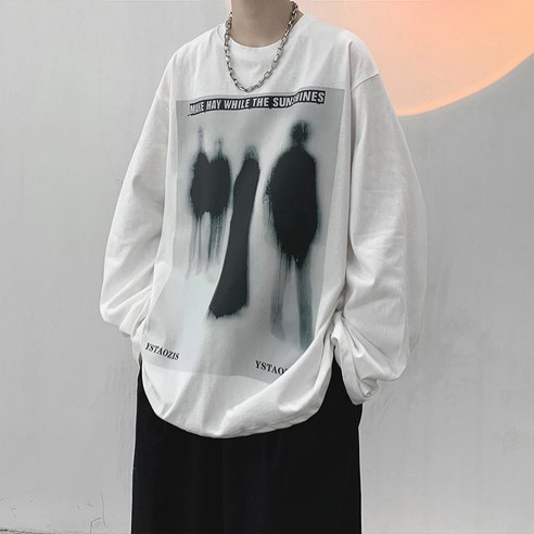 YANG 가을 긴팔 티셔츠 남자 홍콩 스타일 유행 브랜드 둥근 목 스웨터 가을 남성 어퍼 코트 스트리트 트렌디