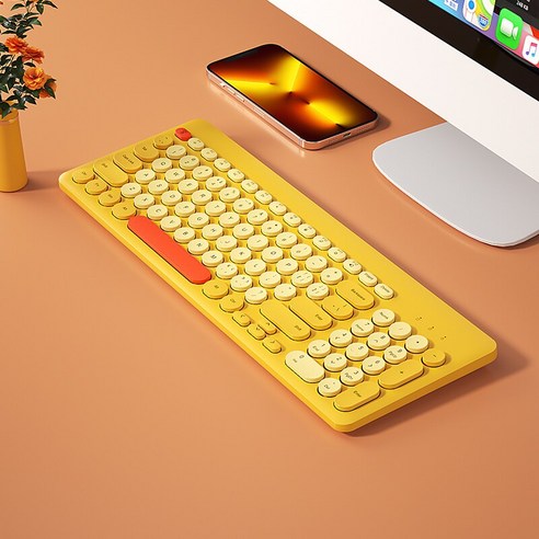 [시요] 게임 키보드 및 마우스 라운드 Keycap 매직 사일런트 2.4G 무선 키보드 마우스 충전식 PC 게이머 컴퓨터 노트북 세트, yellowkeyboard, 하나, 하나