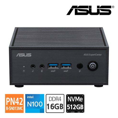   에이수스 ASUS 미니PC PN42-B-SN013MC N100 DDR4 16GB RAM / NVMe 512GB 모니터 COM HDMI DP 지원 듀얼랜, 단품