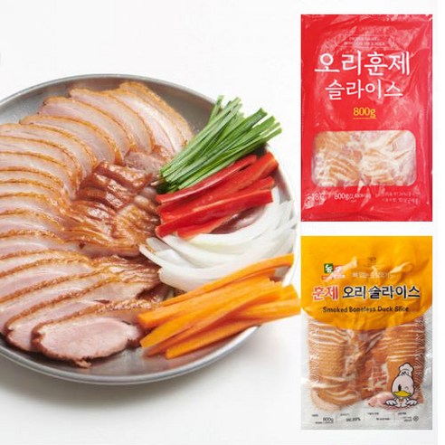 냉동 훈제 오리 슬라이스 800g X 10팩(박스) / 8kg 벌크 업소용 완포, 가성비 훈제 오리 슬라이스 800g X 10팩, 10개