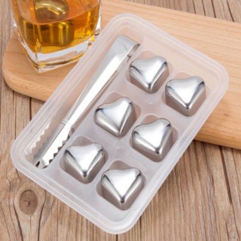 처음 맛 그대로 하트 스텐얼음 x 6개 (+집게) 위스키스톤 하이볼 스테인리스아이스볼 빅아이스볼