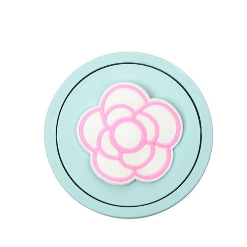 동백꽃 차 적재 컵 받침대 쓰레기통 뚜껑 적재 수납통 적재물 원통차용 쓰레기통 휴지통, 초록통-핑크 티꽃