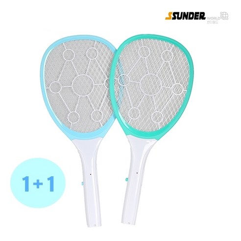 [썬더] 1+1 전기모기채 민트 건전지모기채 모기퇴치기 전기파리채 초파리채, 스카이블루1+1
